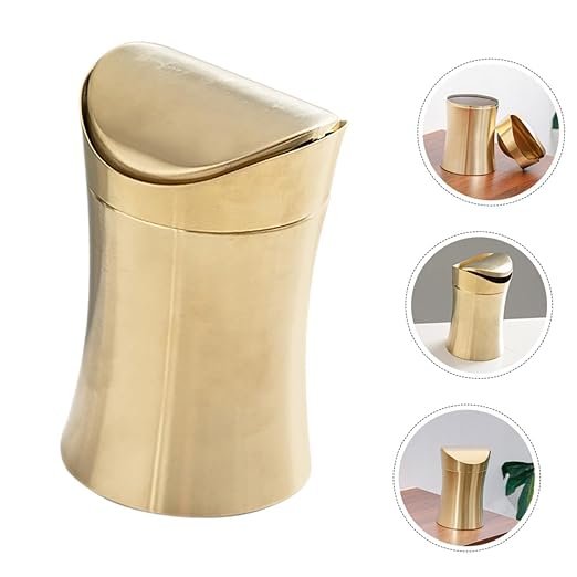 VILLCASE Mini Covered Trash Can with Lid for Bathroom and Desktop Stainless Steel Mini Garbage Bin for Home Office Space-Saving Small Countertop Wastebasket with Easy to Clean