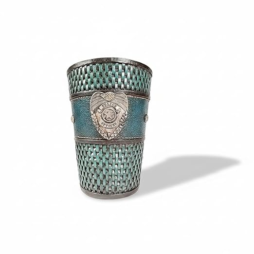 Urbalabs Police Officer Back The Blue Thatch Bathroom Trash Can Office Western Waste Basket Family Faith Cross Buckle Country Wastebasket Office Wire Garbage Can Cowboy Gun Decor Bathroom Decor