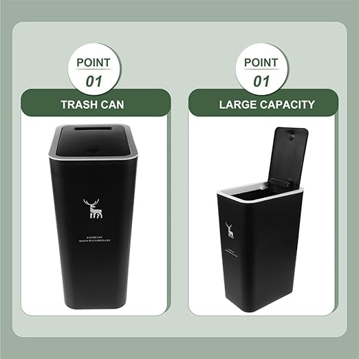 Uonlytech Press-top Trash Can with Lid 15l Plastic Wastebasket for Office Bedroom Kitchen Countertop Use Black Animal Print Press Ring Design