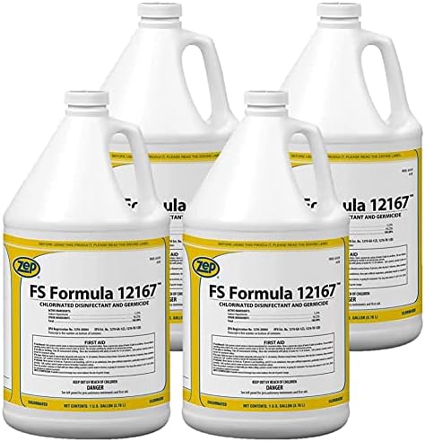 Zep FS Formula 12167 Chlorinated Disinfectant and Germicide - 1 Gallon (Case of 4) 242924 - For Sanitization of Porous and Non-Porous Food Contact Surfaces Disinfection of Surfaces Non-Food Contact