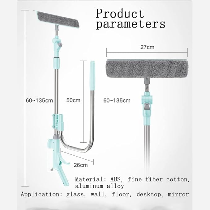 Window Cleaner Tool Kit with Telescopic U Shaped PoleSqueegee for Window WashingWater SprayableRotatable Cleaning HeadClean Inside and Outside Windows Without Leaving Dead Ends