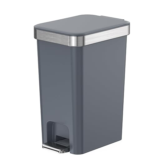 Small Bathroom Trash Can with Lid Soft Close 10 Liter/2.6 Gallon Slim Garbage Can-Metal Step and Press top Lid Mini Modern Waste Basket for Toilet Office BedroomDormDark Gray