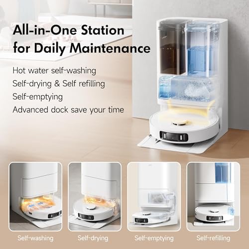 Mova S20 Ultra Robot Vacuum and Mop Combo with Dual Roller Brush 8300Pa Suction 140℉ Hot Water Mop Self-Washing &amp Drying Mop Auto-Lift for Carpet Self-Empty Self-Refilling Voice &amp App Co