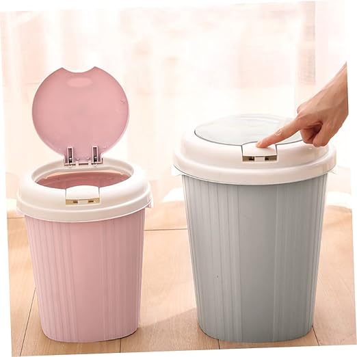 Waste Basket Push-Type Trash Can Compact Wastebasket Non-Slip Base Industrial Look