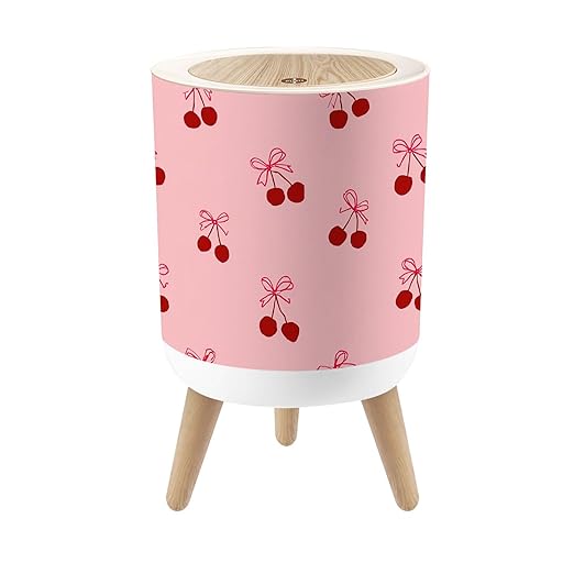 Bathroom Trash Can with Lid Seamless Abstract Cherries Coquette Bows for Packaging Fabric Room Garbage Bin Waste Basket for Kitchen Office Bedroom Decoration Diaper Pail 1.8 Gallon