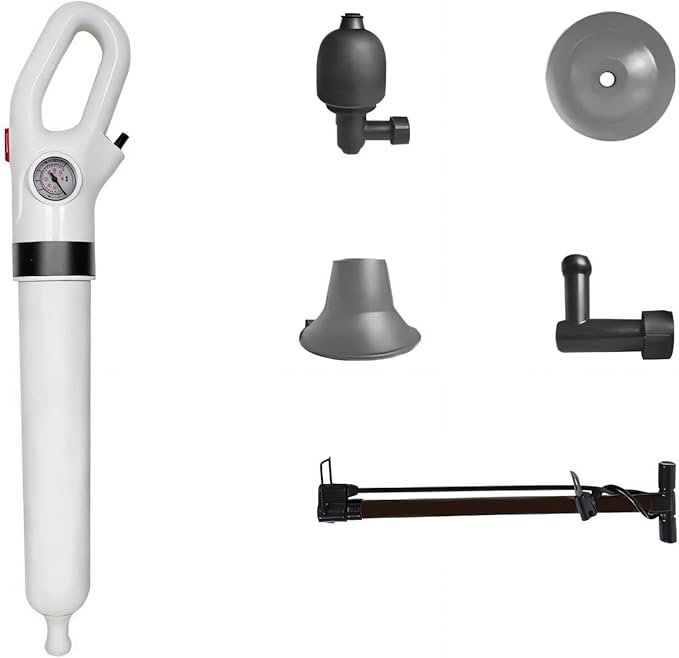 Declogger Toilet Drain Cleaner High Pressure Air Plunger with 3 Nozzles for Sink Bathtubs Pipe Clogs