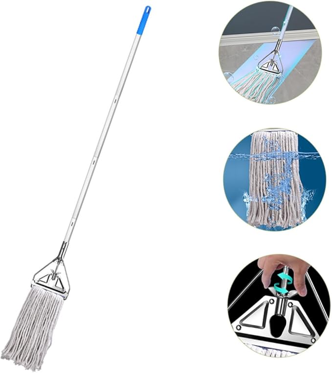 Aluminum Wet Dry Mop Cotton Head Heavy Duty Triangular Floor Cleaning Tool for Hardwood Tile Cement Floors Highly Absorbent Sturdy Home Office Use