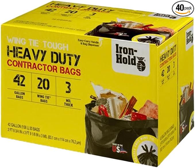 Iron Hold 42 gal. Contractor Bags Twist Ties 20 pk - Case of: 4 Each Pack Qty: 20 Total Items Qty: 804