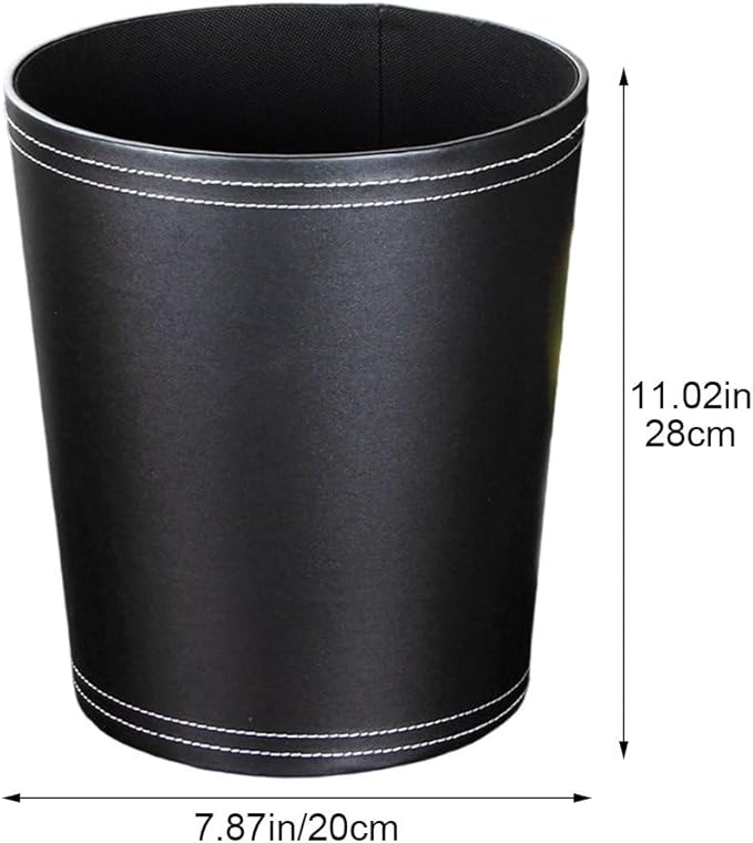 Pu Leather Trash Can for Bedroom Wastebasket for Office Small Bathroom Garbage Cans for Home Decorative Round Waste Basket Bin for Kitchen