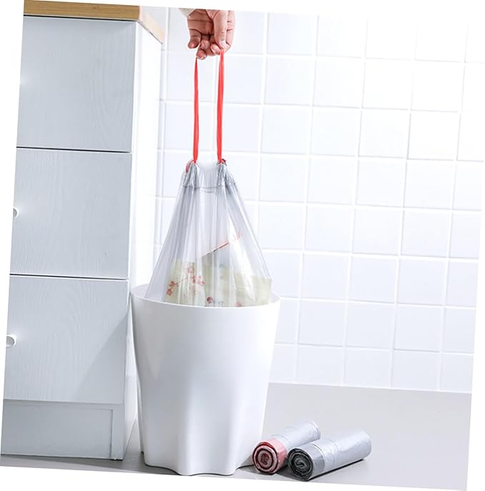 Drawstring Trash Bags 90pcs Disposable Portable Garbage Bags with Handles Gray and White Random Color for Kitchen and Outdoor Use