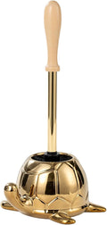 Turtle Base Toilet Brush Set - Gold Ceramic Toilet Scrubber Brush 7.5” Bowl Cleaner with Ergonomic Handle Mini Cute Bathroom Cleaning Brush - Bathroom Decor
