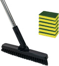 CELOX Grout Brush with Long Handle and 6 Pack Dish Sponge for Kitchen Dual Sided Scrub Heavy Duty