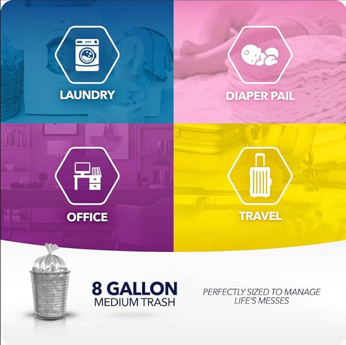 Color Scents Medium Trash Bags - 8 Gallon 360 Total Bags (8 Packs of 45 Count) Twist Tie - Ivory bag in Vanilla Flower Scent