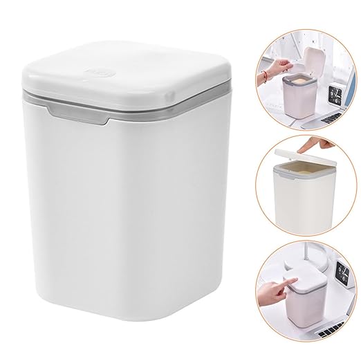 Mini Desktop Trash Can with Lid 2pcs Small Push-Button Wastebasket for Office and Home Creative White Mini Garbage Bin for Desk and Bedroom Use