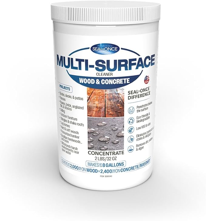 Seal-Once Premium Multi-Surface Cleaner Concentrate Cleans &amp Enhances a Wide Range of Applications from Wood Concrete Outdoor Fabrics Docks and Piers Cleans up to 2400 Sq. Ft. (2 lb.)