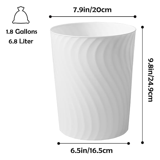YGJT Small Trash Can 3 Pack 1.8 Gallons Bathroom Trash Can Slim Waste Basket Round Garbage Can Plastic Trash Bin for Kitchen Dorm Bedroom Office Living Room Study Compact Spaces(White)