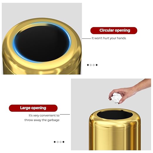 8L/2.1gal Brass Gold Trash CanSmall Bathroom Garbage CanBrushed Trash Can for BathroomPowder RoomBedroomOffice (Gold)