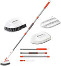 Floor Brush Scrubber Set with Long Handle Stiff Bristle Tile Corner Grout Brush for Bathroom and Shower Floor Cleaning Includes 3-Section Pole Fiber Cloth with Base and Scrubbing