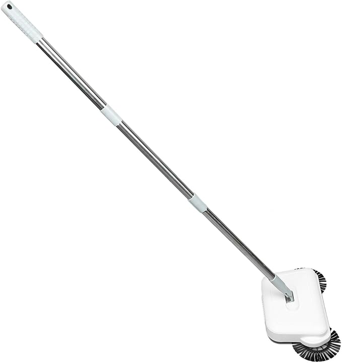 Hand Push Sweeper Manual Floor Cleaning Mop 360 Degree Rotation 2 in 1 Wet Dry Dual Use Foldable Compact Design with Soft and Coarse Brush for Hard Flat Floor Tile Wood