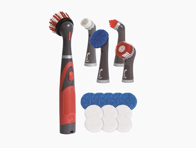 Rubbermaid Reveal Cordless Battery Power Scrubber Home Kit 18 Pieces Red &amp Cleaning Power Electric Scrub Brush Microfiber Refill Kit 8 Pieces Red/Gray