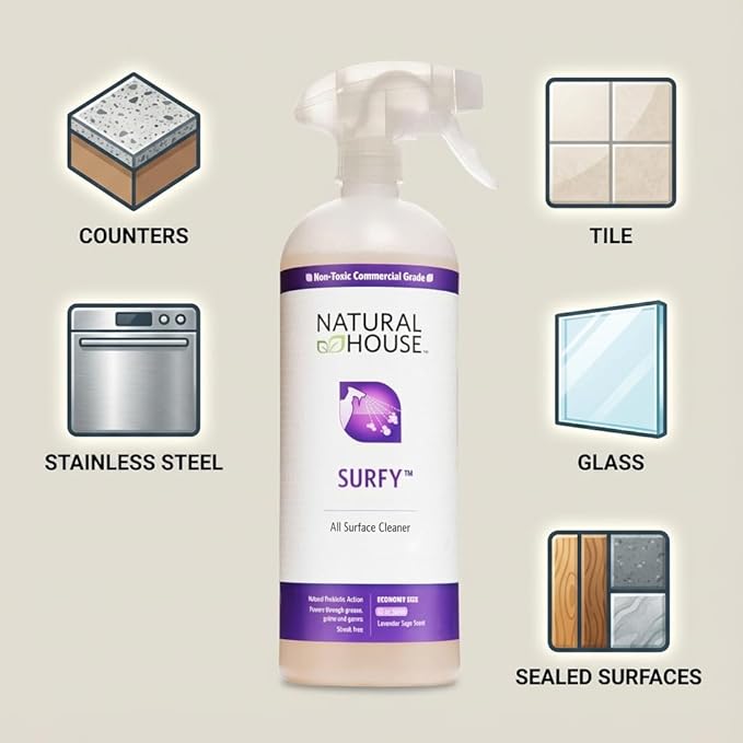 Natural House Surfy - Probiotic All-Purpose Cleaner Spray - Multi-Surface Formula - Plant-Based - Lavender Sage Scent - 128 oz