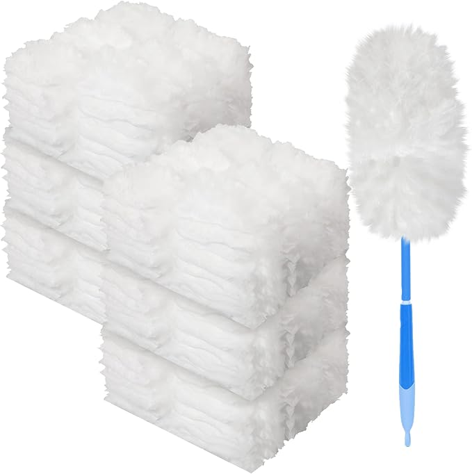 Vesici 300 Pcs Duster Refills Compatible with Swiffer Dusters Bulk Disposable Replacement Thickened with 1 Handle Heavy Duty for Cleaning Office (White)