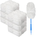 Vesici 300 Pcs Duster Refills Compatible with Swiffer Dusters Bulk Disposable Replacement Thickened with 1 Handle Heavy Duty for Cleaning Office (White)