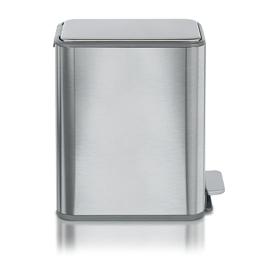 Clorox Slim Trash Can - 2.6 Gallon (10 Liter) Small Metal Trash Can with Soft Close Lid Step Pedal Removable Bucket - Stainless Steel Waste Bin for Narrow Spaces Bathroom and Office