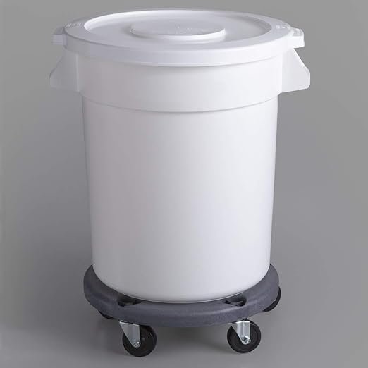 PRO&ampFamily 80 Qt. / 20 Gallon / 75 Liters White Round Ingredient Bin/Commercial Trash Can with Lid and Dolly. Trash Bin Kitchen Garbage Can Waste Basket Recycle Bin