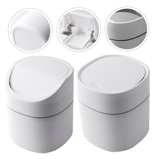 Healifty 2Pcs Small Waste Basket with Lid Odorless Plastic Desktop Trash Can Garbage Can for Kitchen Living Room Bedroom and Office Compact Wastebasket for Tidy Spaces