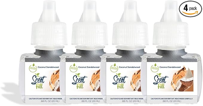 Scent Fill Coconut Sandalwood Plug in Air Freshener 4 Scented Oil Refills