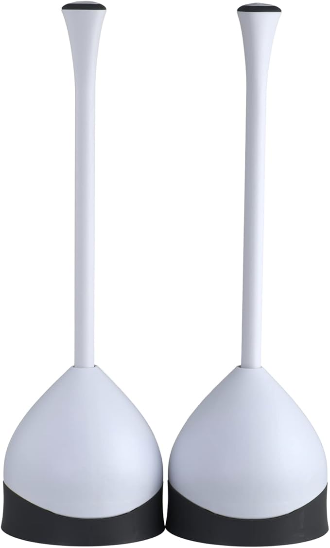 Clorox Toilet Plunger with Hideaway Caddy Set of 2 – for Bathroom Organization and Storage Bathroom Accessories Toilet Unclogger with Holder White