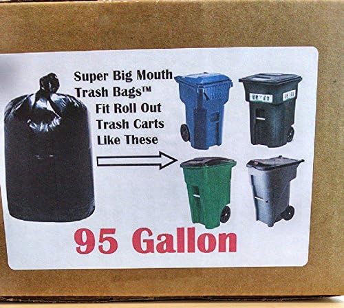 95 Gallon Super Big Mouth Trash Bags 10-Pack Plus 2 Free Rubber Tie Down Band