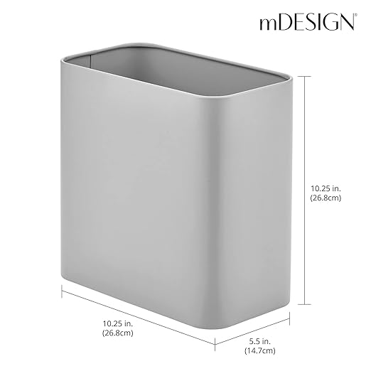 mDesign Small Metal 2.4 Gallon/9 Liter Trash Can Wastebasket Garbage Bin for Bathroom Slim Rubbish Waste Bin Trashcans - Mirri Collection - Gray (23578MDBST)