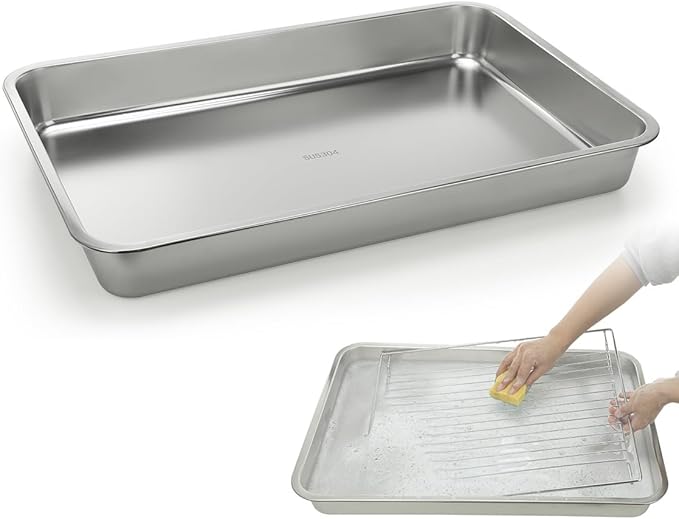 LANMU Stainless Steel Oven Rack Cleaning Tray Large Capacity Soaking Tray for Grill Grates BBQ Rack Reusable &amp Leak-proof Oven Shelf Cleaning Tool