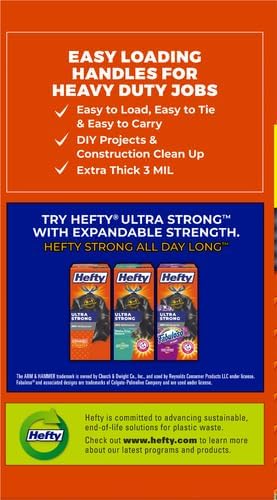 Hefty Heavy Duty Trash Bags Large | 42 Gallon | For Contractors | 26 Count Pack of 2