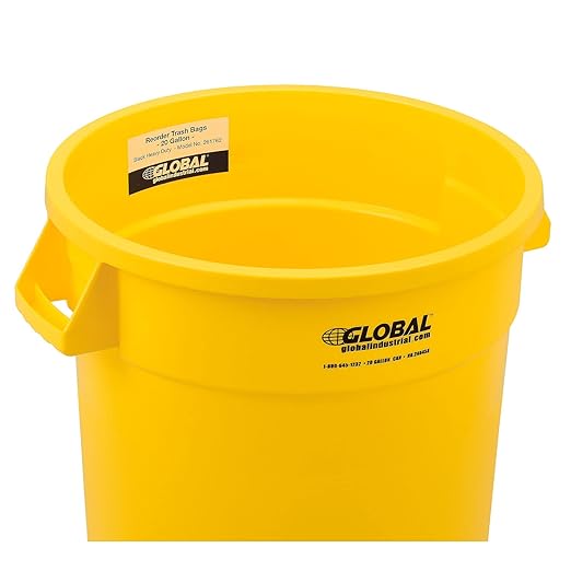 Global Industrial Commercial Round Trash Can 20 Gallon Capacity Plastic Garbage Can Indoor and Outdoor Utility Trash Can Yellow 19 W x 22-1/2H No Lid