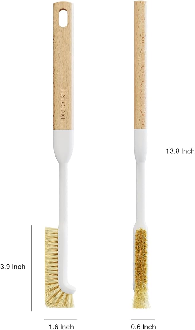 Cleaning Brush Diveotree Hard Bristle Brush for Deep Cleaning Grout Sink Cup Teapot Bottle Blender Multi-Purpose Brush wih Long Handle for Kitchen (White-2Pack)