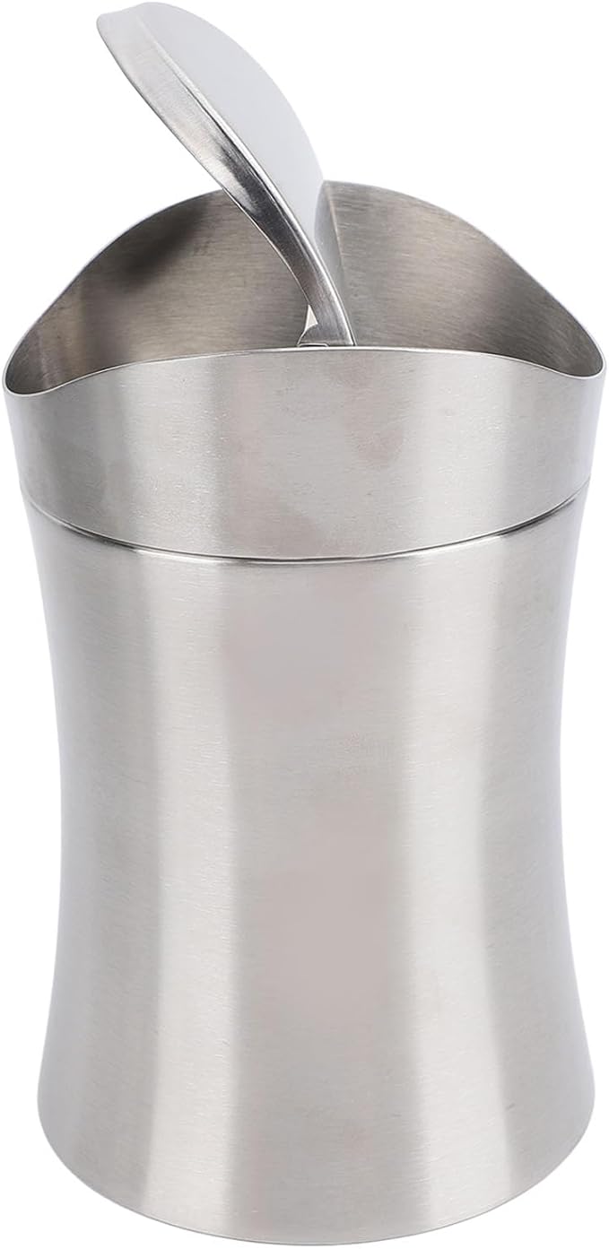 Zerodis Desk Trash Can Wastebaskets Multifunction Tabletop Dustbin Modern Garbage Container Storage Bin with Swing Lid Tiny Waste Basket for Office Home Desk Trash Can Stainless Steel