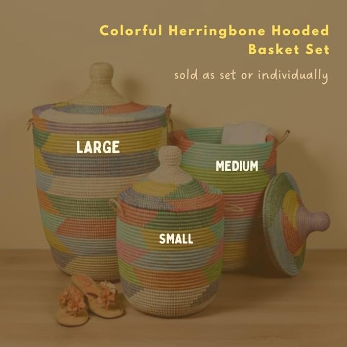 Large Basket with Lid and Handles Rainbow Colors 18 Inch Wide 30 Inch Tall