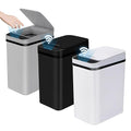 3 Pack Bathroom Trash Can with Lid 2.5 Gallon Small Slim Trashcan Automatic Trash Can Touchless Motion Sensor Waterproof Plastic Trash Bin for Bedroom Kitchen Office Living Room (Black+Gray+White)