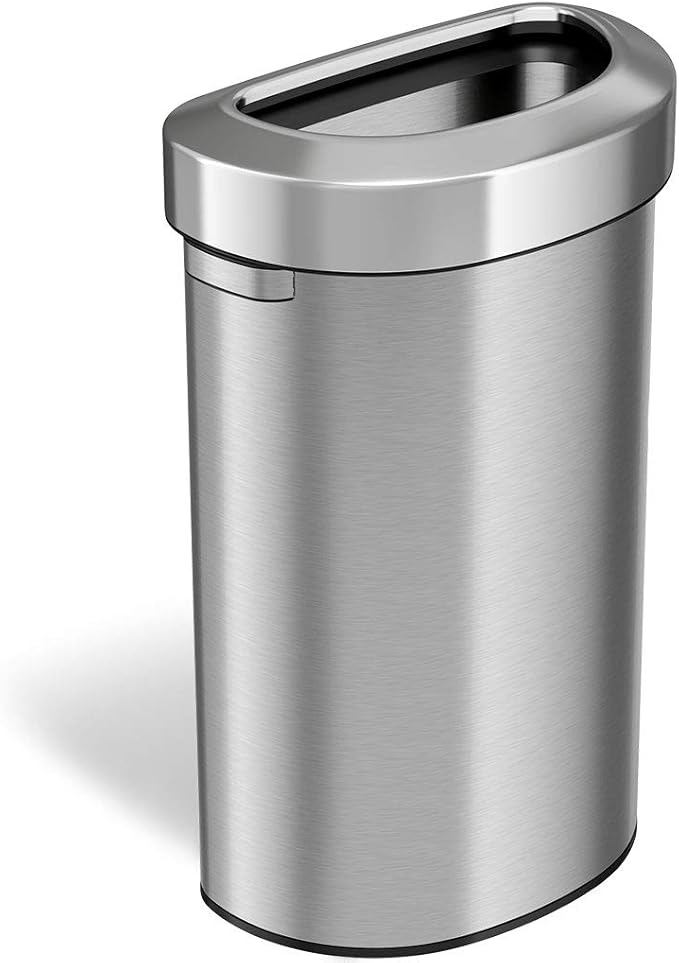 iTouchless 23 Gallon / 87 Liter Stainless Steel Trash Can and Recycle Bin Slim and Space-Saving Design for Home Office Kitchen Restaurant Restroom Large Capacity Open Top Semi Round