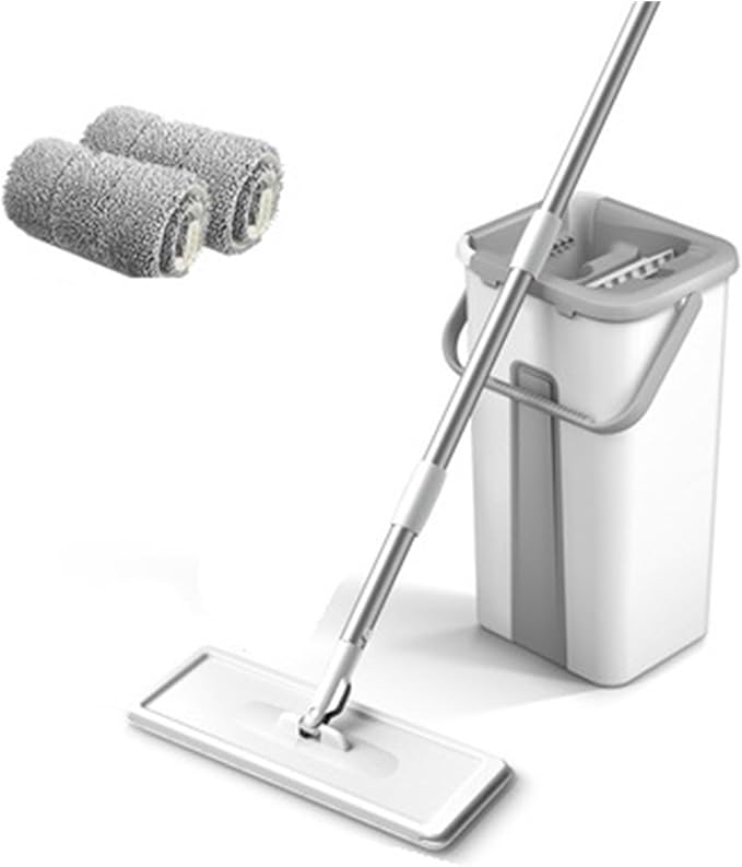 Mop Floor Squeeze with Bucket Flat Rotating for House Home(Bucket-mop-2cloth)