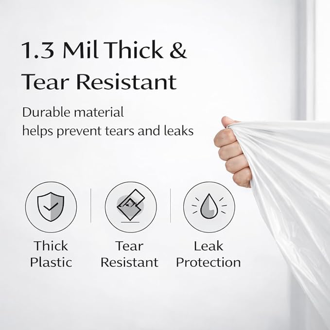 30 Gallon Drawstring Trash Bags 50 Count 1.3 Mil Extra Strong White Large Garbage Bags Unscented Trash Liners for Kitchen Office &amp Everyday Yard Cleanup Fits 100-115L Cans