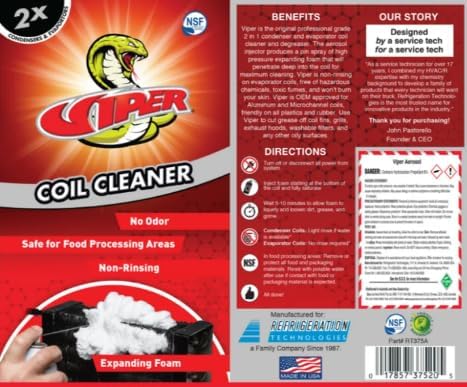 Best Refrigeration Technologies RT375A Viper Aerosol Foaming Coil Cleaner Degreaser Food Grade Expanding Foam 18oz (12)