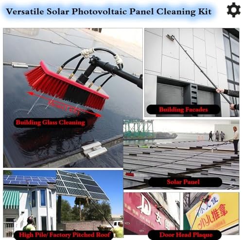 Glass Cleaning Brush Home Water Fed Telescopic Pole Kit Solar Panel Brush Rotating for Photovoltaic PanelHigh Reach Telescoping Window Cleaning Brush with 180° Rotatable Head - Water Fed Po