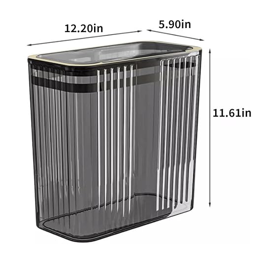 Bathroom Trash Can with Lid3.5 Gallon Garbage Canfor Bedroom Office Plastic Slim Waste Basket with Press Top Lid 15l Clear Trash Bin for Home Slim Trash Bin Clear Kitchen(Gray)