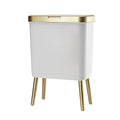 Procade Bathroom Trash Can with Lid Plastic Garbage Can with Legs 4 Gallon Gold Trash Bin with Push Button Narrow White Trash Can Waste Basket for Bedroom Living RoomOfficeDog Proof Trash Bin