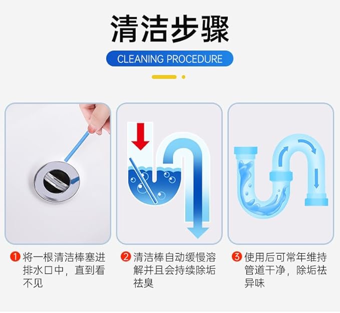 “12-Count Drain Cleaning Sticks Pipe Clog Preventer &amp Odor Eliminator Dissolve Grease/Food Residue Safe for Kitchen Sinks/Bathroom Drains/Septic Systems”