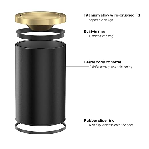 9L/2.4GAL Black Bathroom Trash CanGold Small Trash Can with LidGarbage cans for Bathroom HotelOfficeLundryPowder Room (ＢＬＡＣＫ)